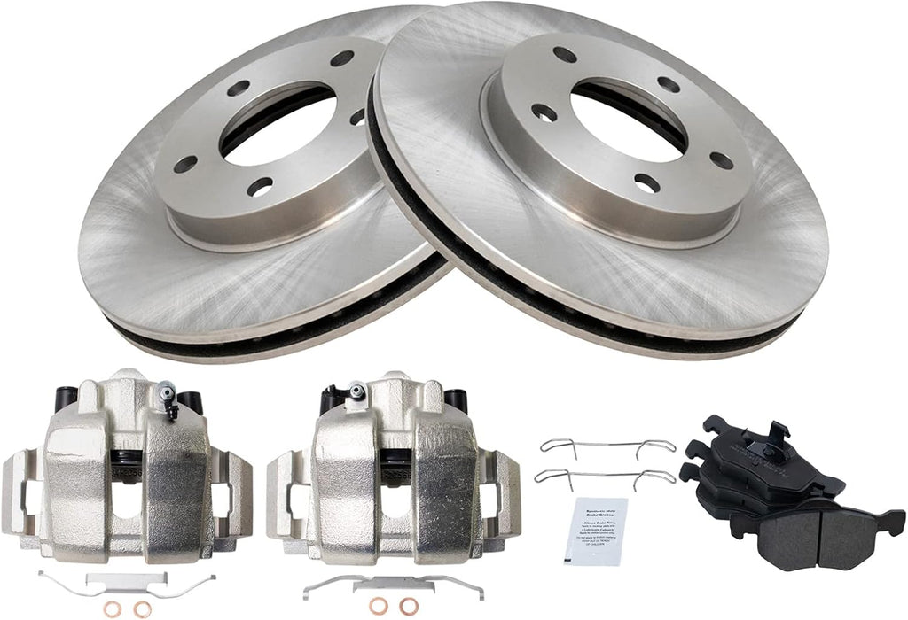 TRQ Front Brake Pad and Rotor Set Semi Metallic Vented Rotors Calipers Compatible with 2005-2007 Ford Escape Mercury Mariner