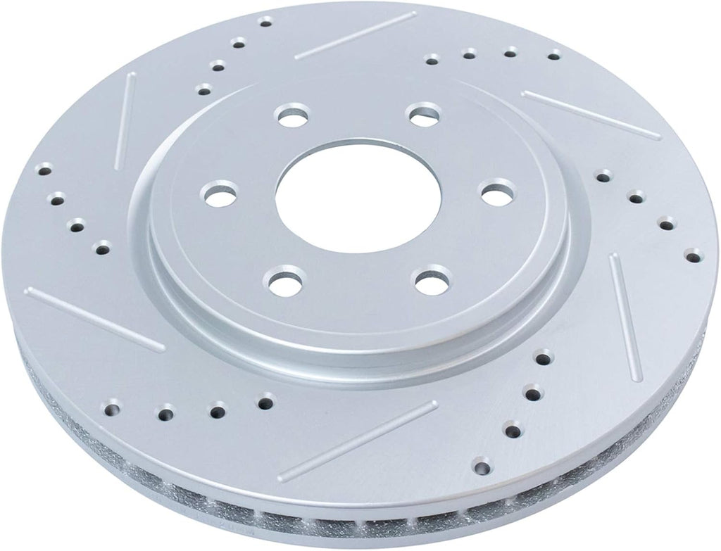 TRQ Performance Front Brake Pad and Rotor Set Ceramic Drilled Slotted Coated Vented Rotors Compatible with 2005-2021 Nissan Frontier 2005-2012 Pathfinder 2005-2015 Xterra 2009-2012 Suzuki Equator