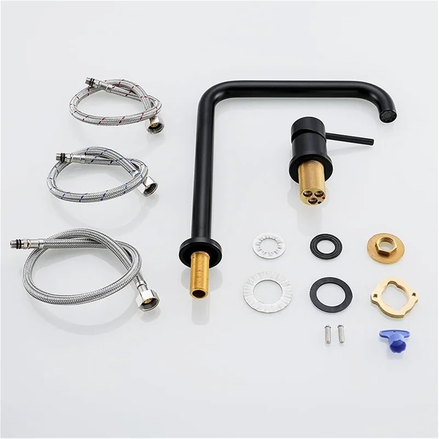 Widespread Kitchen Faucet 7 Pipe Long Water Tap Deck Mounted Kitchen Sink 360 Rotation Cold Hot Mixer(Rose Gold)