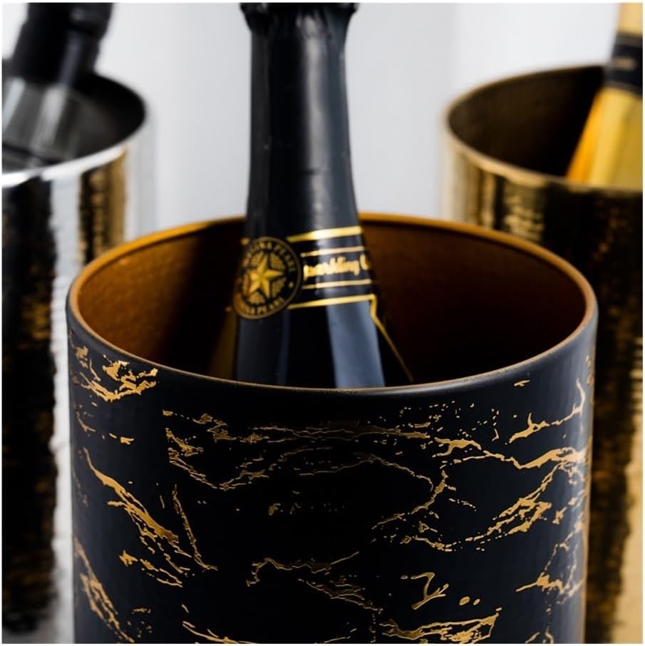 Ice Bucket, Stainless Steel Champagne Wine Chiller Bucket Ice Cooler Ice Buckets for Parties(Black)