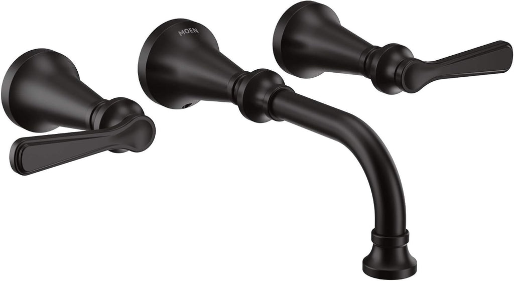 Moen TS44104BL Colinet Traditional Lever Handle Wall Mount Bathroom Faucet Trim, Valve Required, Matte Black