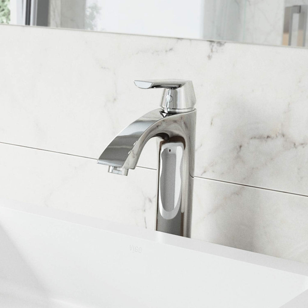 VIGO Linus Single-Handle Single-Hole Mount Vessel Bathroom Sink Faucet, 12-Inch, Chrome, Modern Design, Solid Brass, 1.2 GPM WaterSense & Ceramic Disc Valve, Corrosion-Resistant