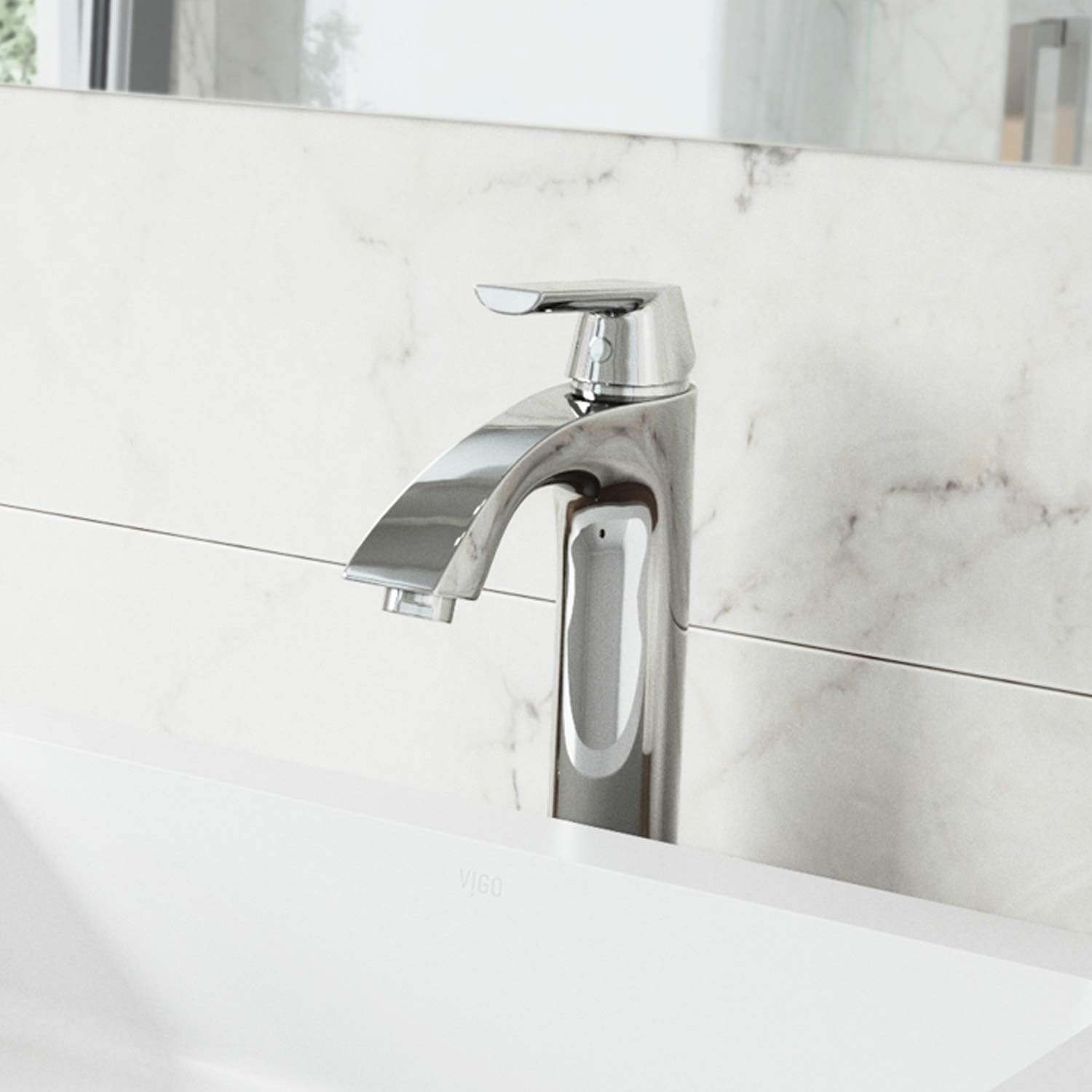 VIGO Linus Single-Handle Single-Hole Mount Vessel Bathroom Sink Faucet, 12-Inch, Chrome, Modern Design, Solid Brass, 1.2 GPM WaterSense & Ceramic Disc Valve, Corrosion-Resistant