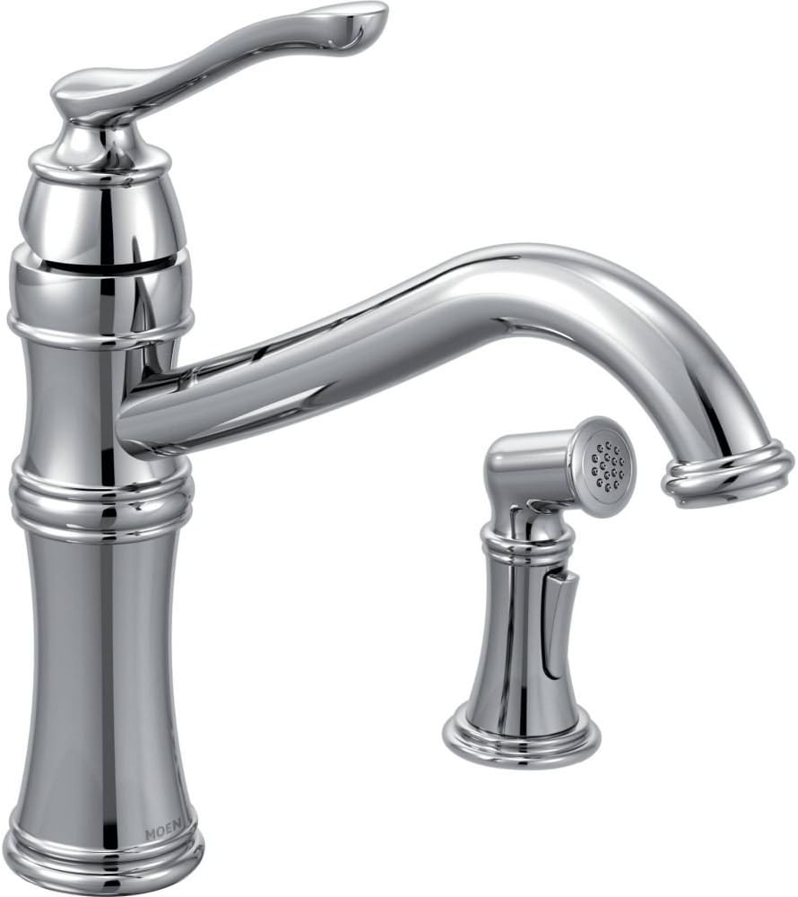 Moen 7245C Belfield Traditional One Handle High Arc Kitchen Faucet with Side Spray and Optional Deckplate Included, Chrome