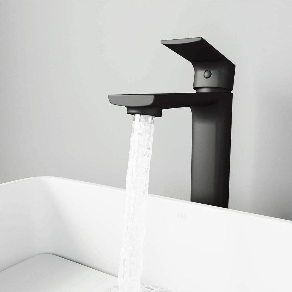 VIGO Norfolk Single-Handle Single-Hole Mount Vessel Bathroom Sink Faucet, 11-Inch, Matte Black, Modern Design, Solid Brass, 1.2 GPM WaterSense & Ceramic Disc Valve, Corrosion-Resistant