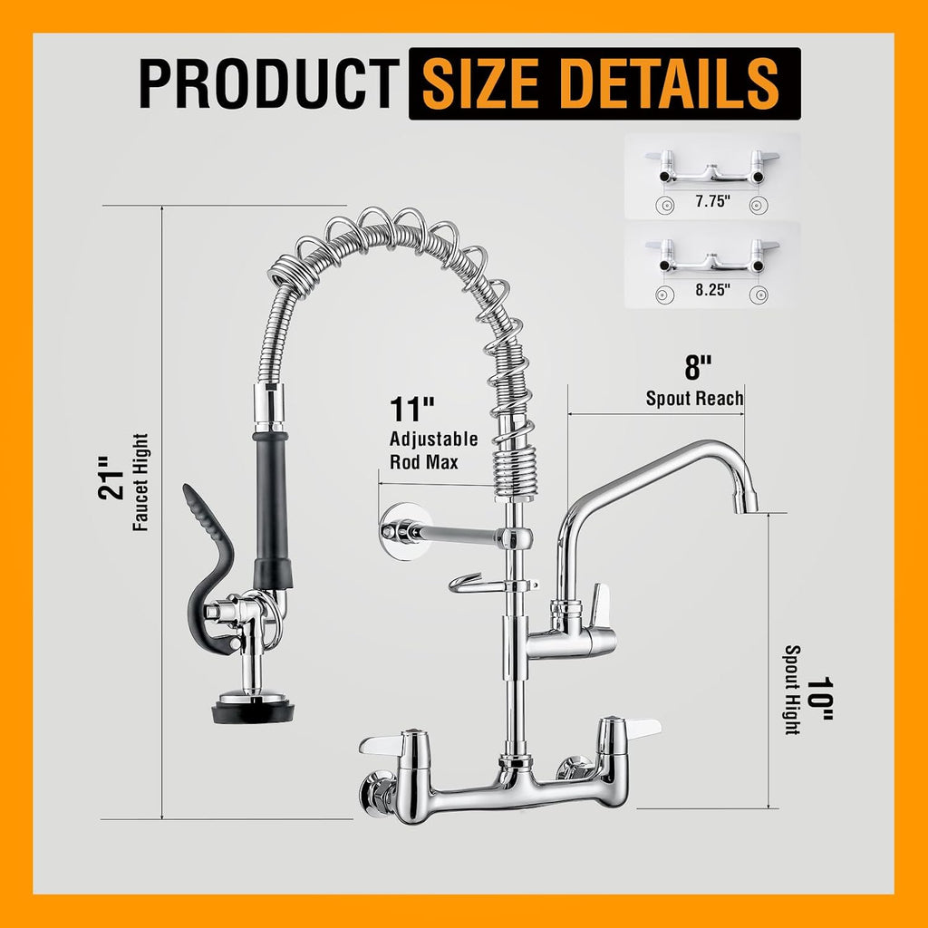 GIMILI Commercial Sink Faucet with Sprayer, 21' Height 8 Inch Center Pull Down Wall Mount Faucet for Restaurant, Kitchen, Industrial, Farmhouses Sink