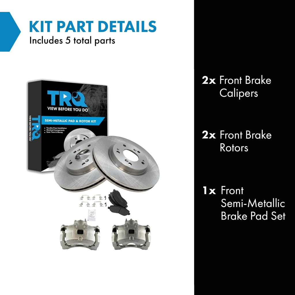TRQ Front Brake Pad and Rotor Set Semi Metallic Rotors Calipers Compatible with 2011-2014 Chrysler 200 2008-2014 Dodge Avenger Caliber Jeep Compass Patriot