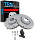 TRQ Performance Front Brake Pad and Rotor Set Ceramic Coated Drilled Slotted Rotors Compatible with 2010-2015 Hyundai Tucson 2011-2016 Kia Sportage
