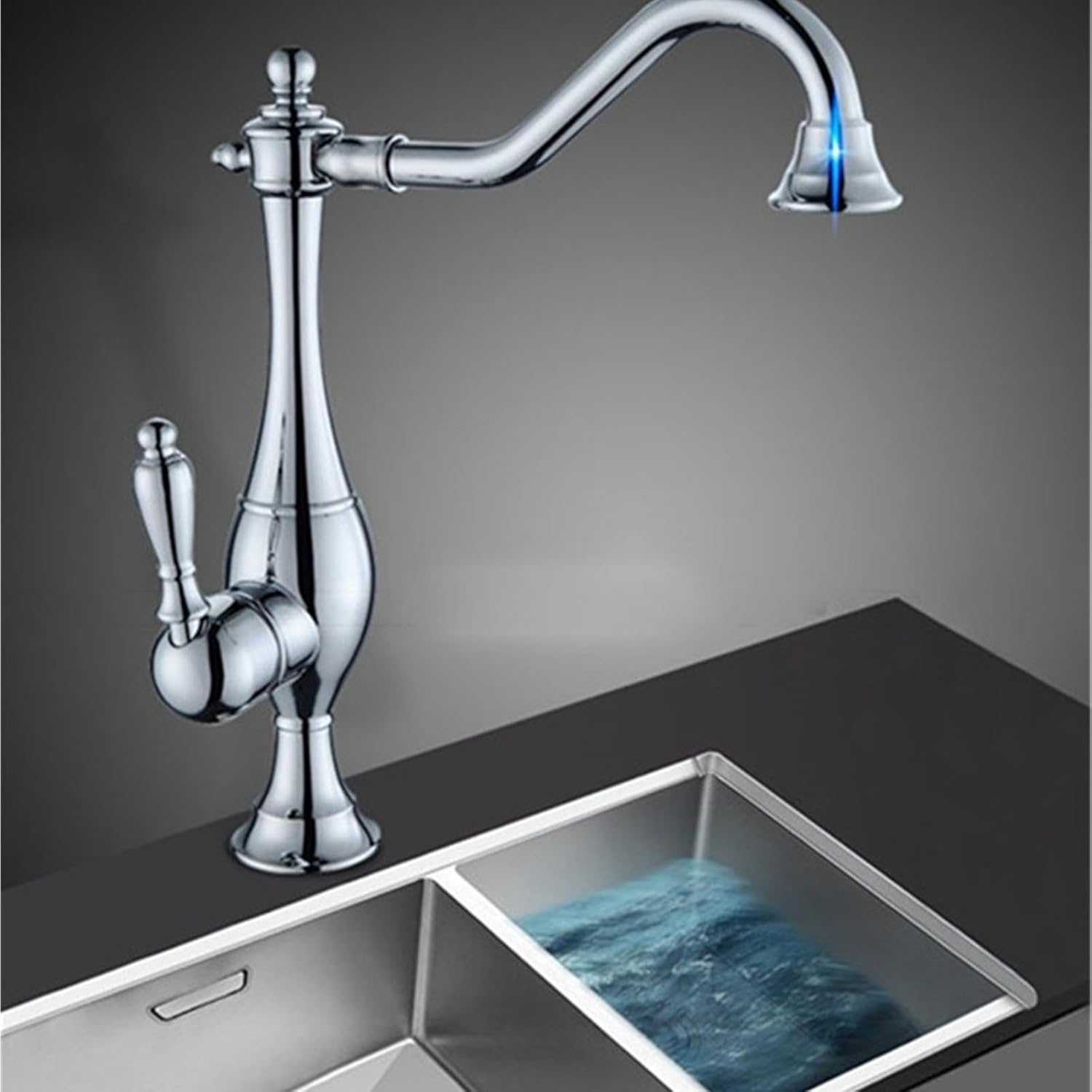 Kitchen Mixer Faucets Hot & Cold Solid Brass Sink Water Taps Single Handle Deck Mounted Crane Vessel(Chrome)