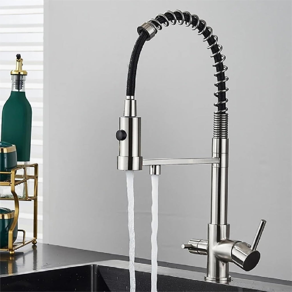 Filtered Kitchen Faucet Pure Drinking Water Brass Kitchen Tap Daul Spout Water Purifier Faucet(Brushed Nickel)