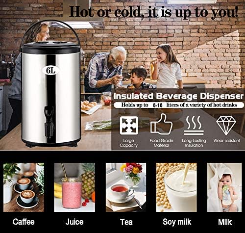 Insulated Stainless Steel Catering Urn - Hot Water Dispenser with Faucet for Coffee, Tea, and Beverages - Perfect for Events, Parties, and Buffets 16 L