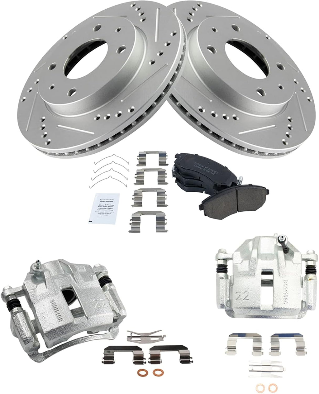 TRQ Performance Front Brake Pad and Rotor Set Ceramic Vented Coated Rotors Calipers Compatible with 2002 Hyundai Elantra