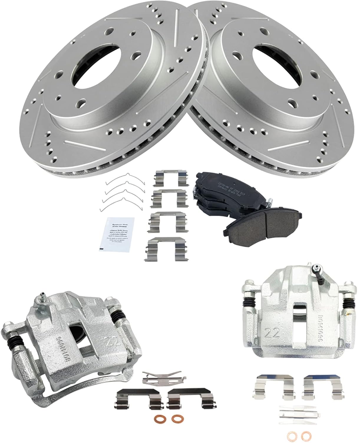 TRQ Performance Front Brake Pad and Rotor Set Ceramic Vented Coated Rotors Calipers Compatible with 2002 Hyundai Elantra