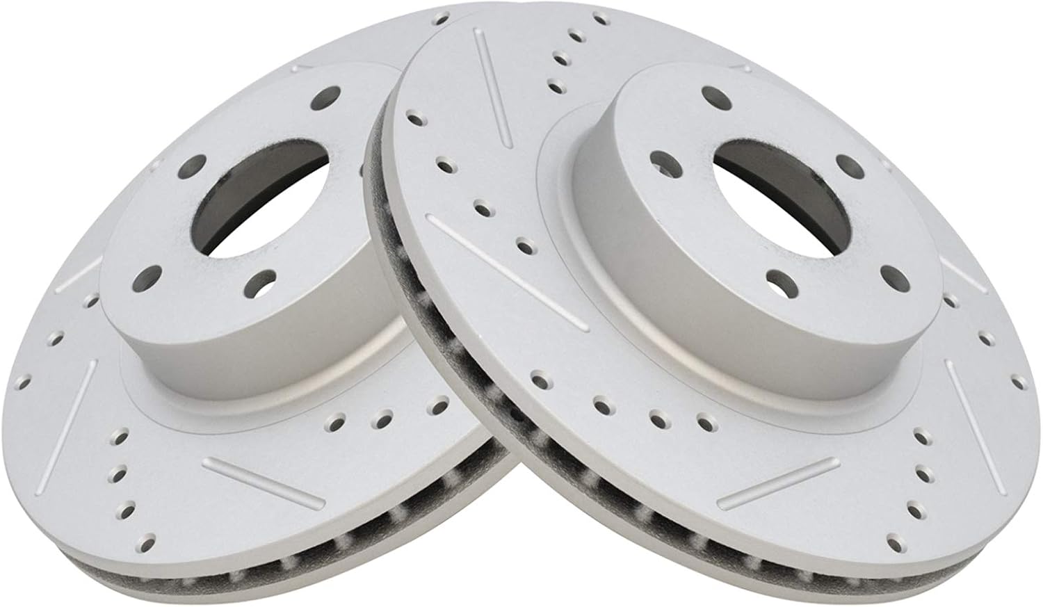 TRQ Performance Front Brake Pad and Rotor Set Ceramic Coated Drilled Slotted Vented Rotors Compatible with 1998-2002 Subaru Forester 1998-2001 Impreza 1997-2002 Legacy 2000 Outback