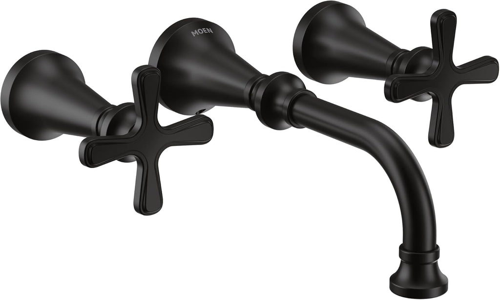 Moen TS44105BL Colinet Traditional Cross Handle Wall Mount Bathroom Faucet Trim, Valve Required, Matte Black