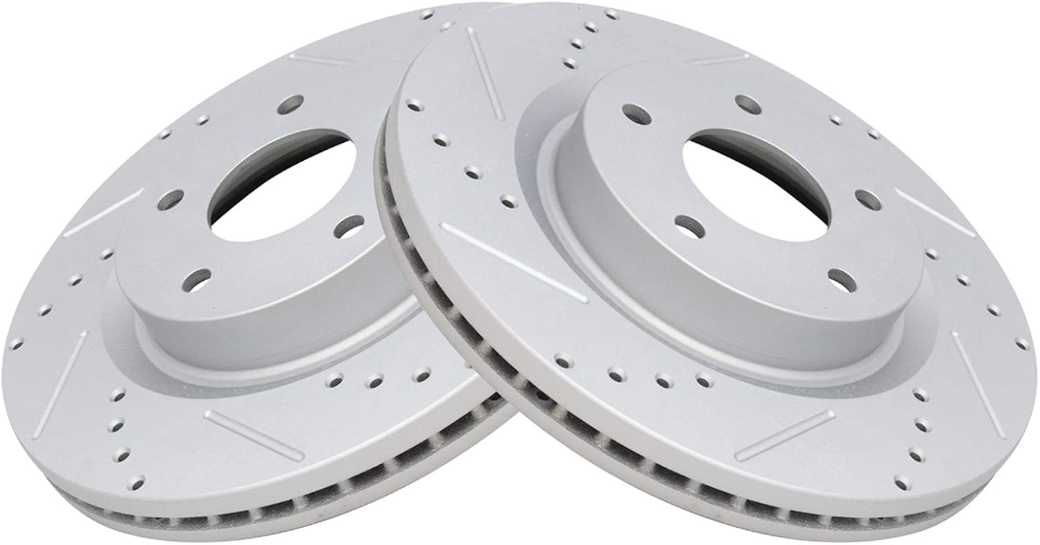 TRQ Front Brake Pad and Rotor Kit Ceramic Performance Slotted Drilled Vented Rotors G-Coated Compatible with 2013-2023 Nissan Altima