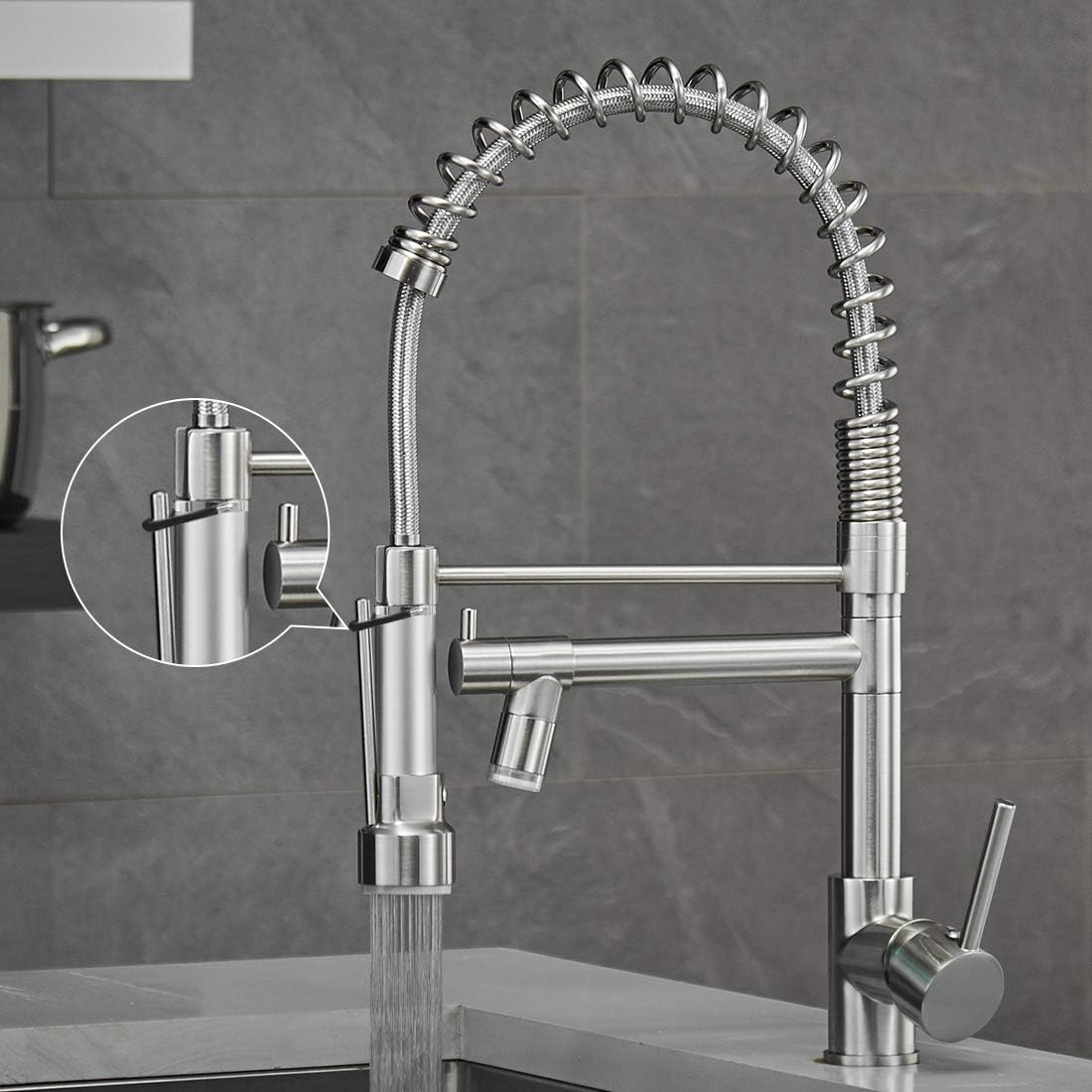 AIMADI Commercial Pull Down Kitchen Faucet Sprayer with LED Light,Single Handle Stainless Steel Kitchen Sink Faucets with Pull Down Sprayer,Suitable for Farmhouse Camper Laundry Rv Bar