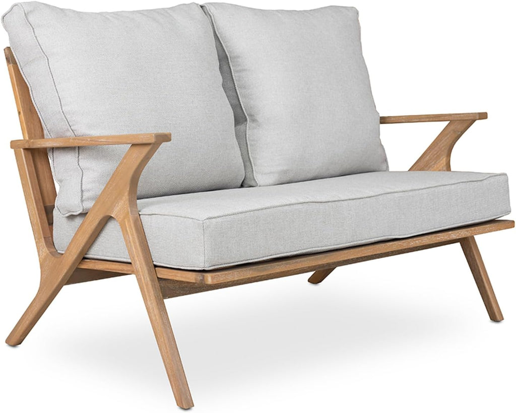 4 Pieces Acacia Wood Patio Furniture Set, Outdoor Seating Sofa Set with Grey Cushions & Back Pillow, Outdoor Conversation Set with Coffee Table (Grey+Brown-GB)