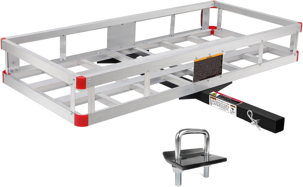 MaxxHaul Aluminum Cargo Carrier with Hitch Tightener Trailer Hitch Mount for RV Truck SUV Van Car with 2' Receiver - 500 lb. Load Cap. 47.25' x 20.25 x 6 Inner Dims. 49' x 22' x 6' Outer Dims.