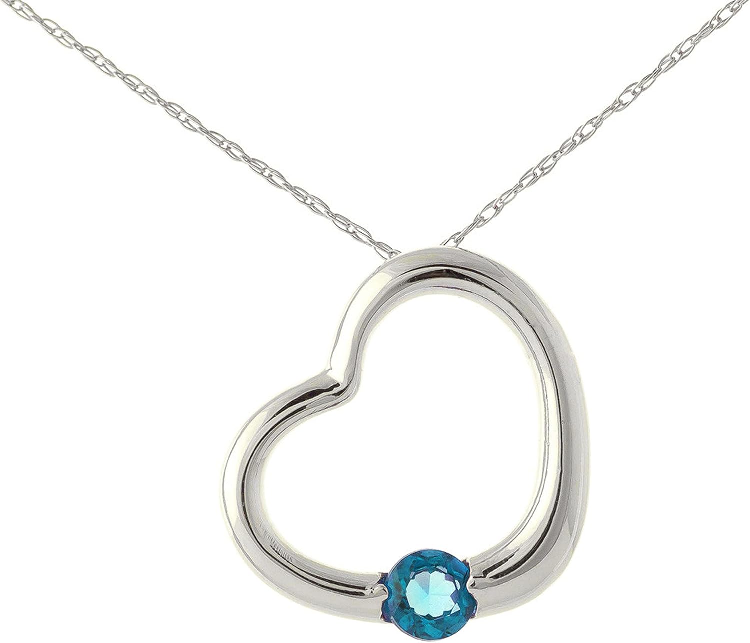 Galaxy Gold GG 14K Gold Open Heart with Genuine Blue Topaz Pendant Necklace