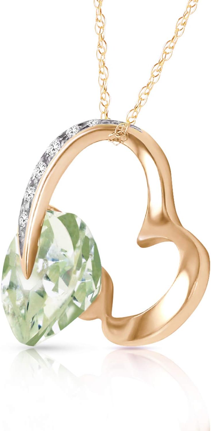 Galaxy Gold GG 3.35 CT. 14k Yellow Gold Heart Necklace with Natural Diamonds and Green Amethyst