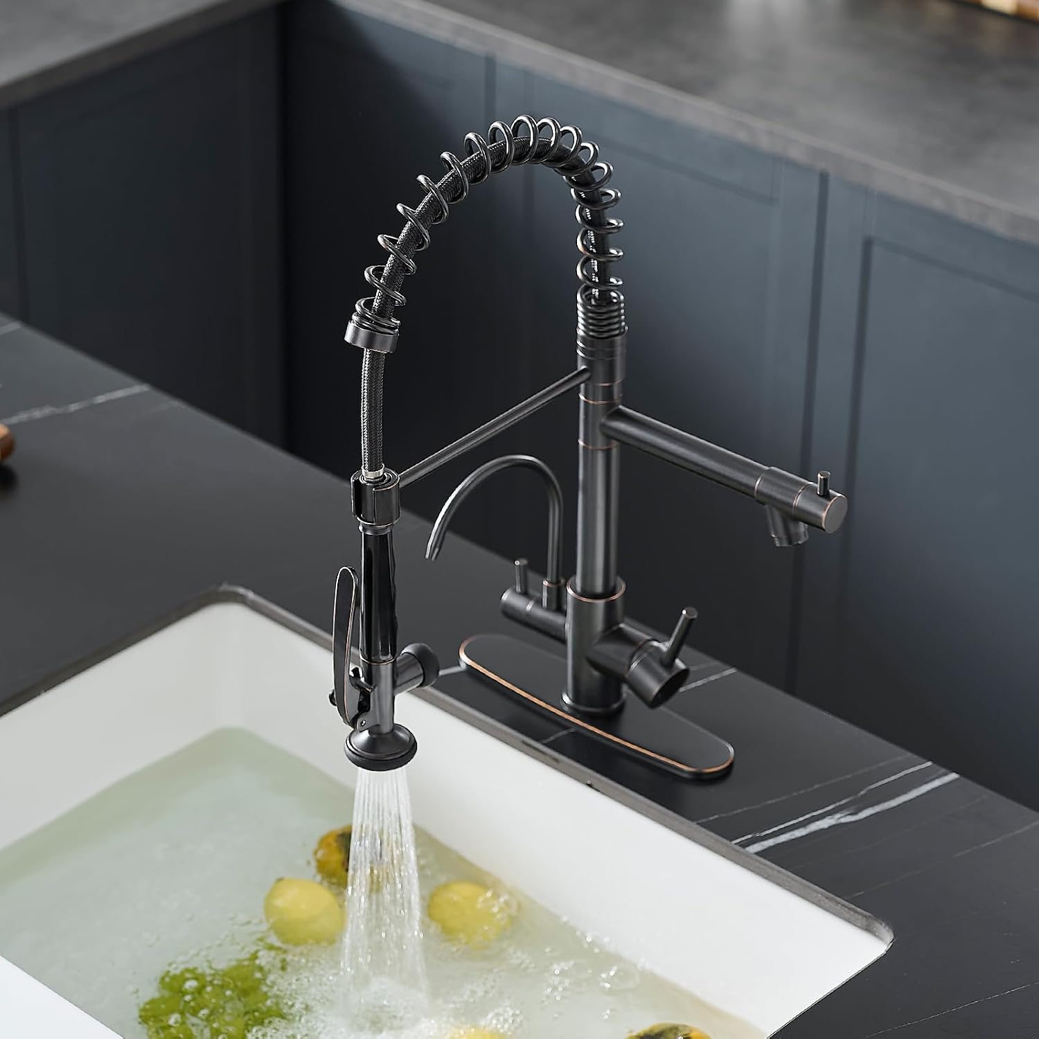 Fapully 3 in 1 Kitchen Faucet with Water Filler and Pull Down Sprayer, Oil Rubbed Bronze Commercial Kitchen Sink Faucet with Drinking Water Faucet for 1 or 3 Hole