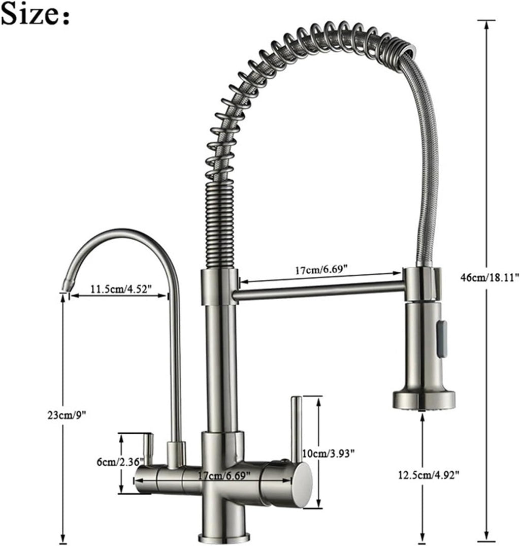 Filtered Faucet Purified Water Faucet for Kitchen Double Handles Single Hole Cold Hot Water Mixer Taps(Matte Black)