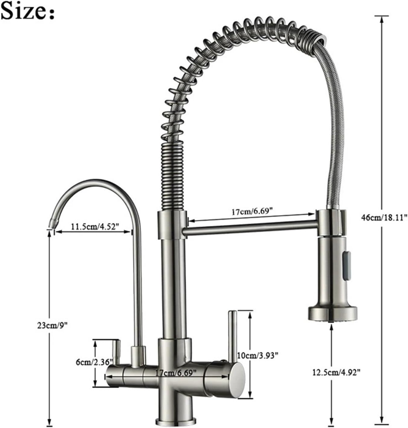 Filtered Faucet Purified Water Faucet for Kitchen Double Handles Single Hole Cold Hot Water Mixer Taps(Matte Black)