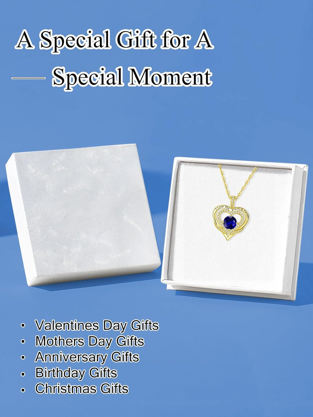 14K Gold Heart Necklaces for Women with Birthstone Pendant ，Double Hearts Necklace Jewelry Gift for Girlfriend Mom Anniversary Birthday Adjustable Chain 18' + 2' 'I Love You Always & Forever