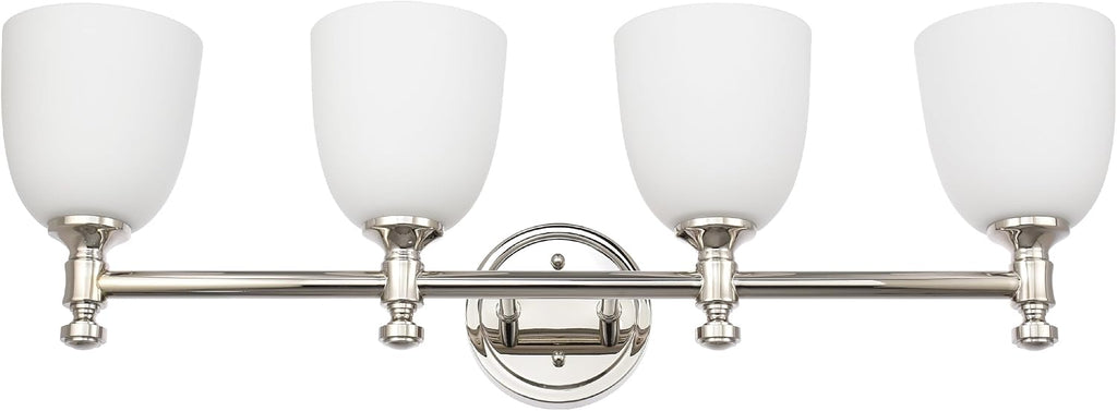 Bathroom Vanity Light, 4-Light Bathroom Light Fixtures Over Mirror, Traditional Vanity Lights for Living Room, Milk White Bell Glass Shades, Standard E26 Base, Polished Nickel