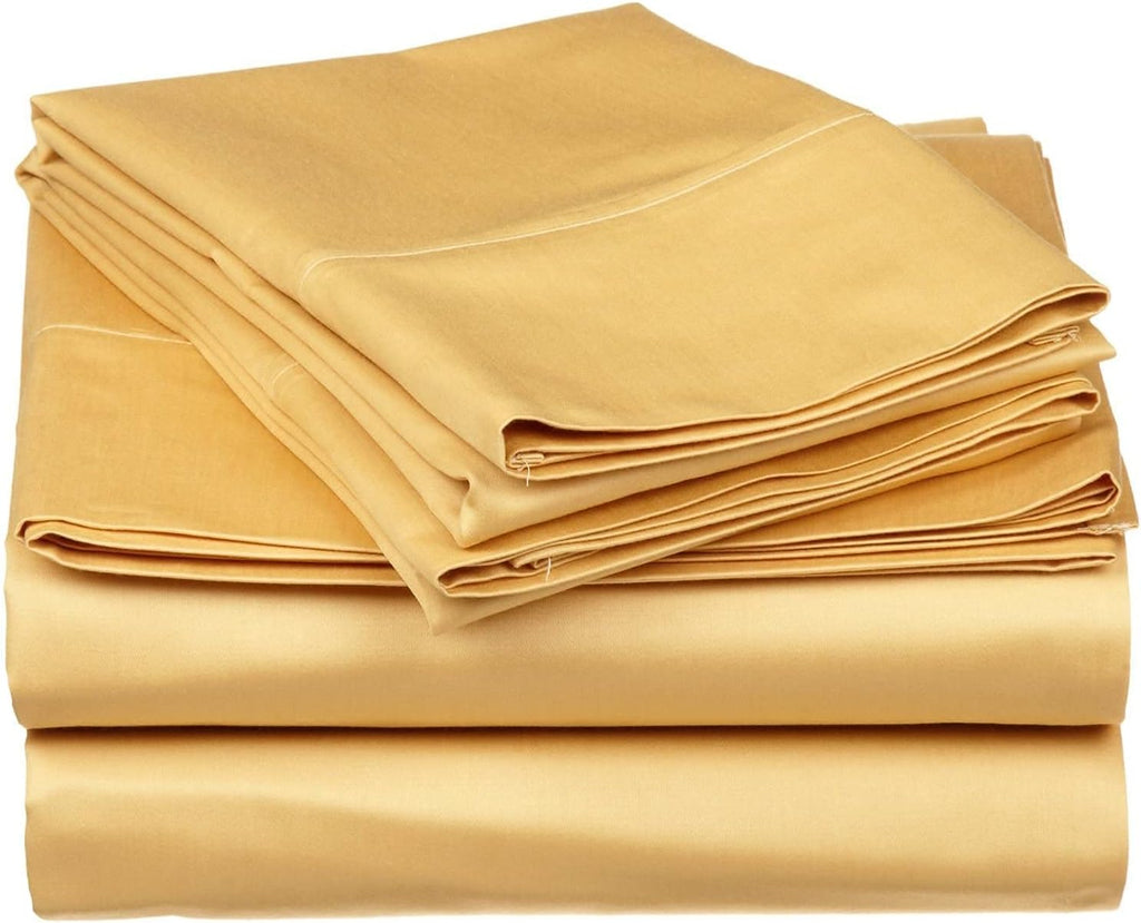 Pure 1000 Thread Count Egyptian Cotton- Sateen Weave- Olympic Queen(66' X 80') Gold Sheet Set - 4-Piece 14'-18' Inches Standard Drop Length Elastic Bounded