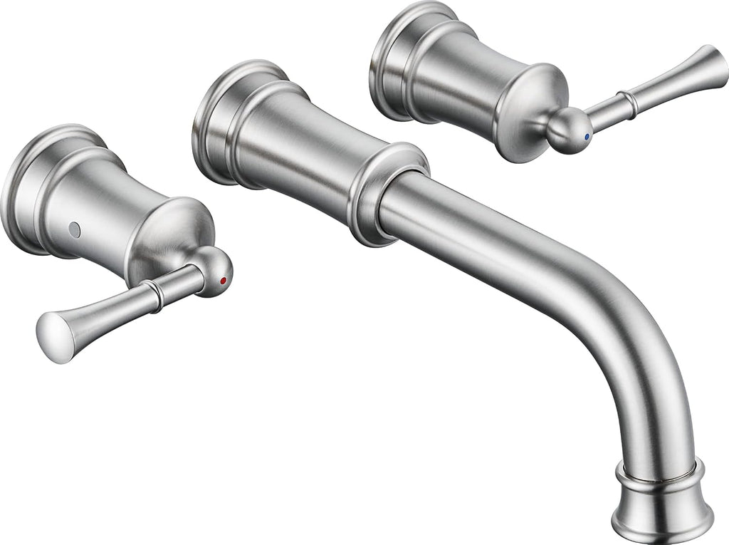 Wall Mount Tub Filler with Rough-in Valve, High Flow Brass Roman Tub Faucet 2 Handle Wall Mounted Bathtub Faucet 360° Swivel Spout, Brushed Nickel(B2306-BN)