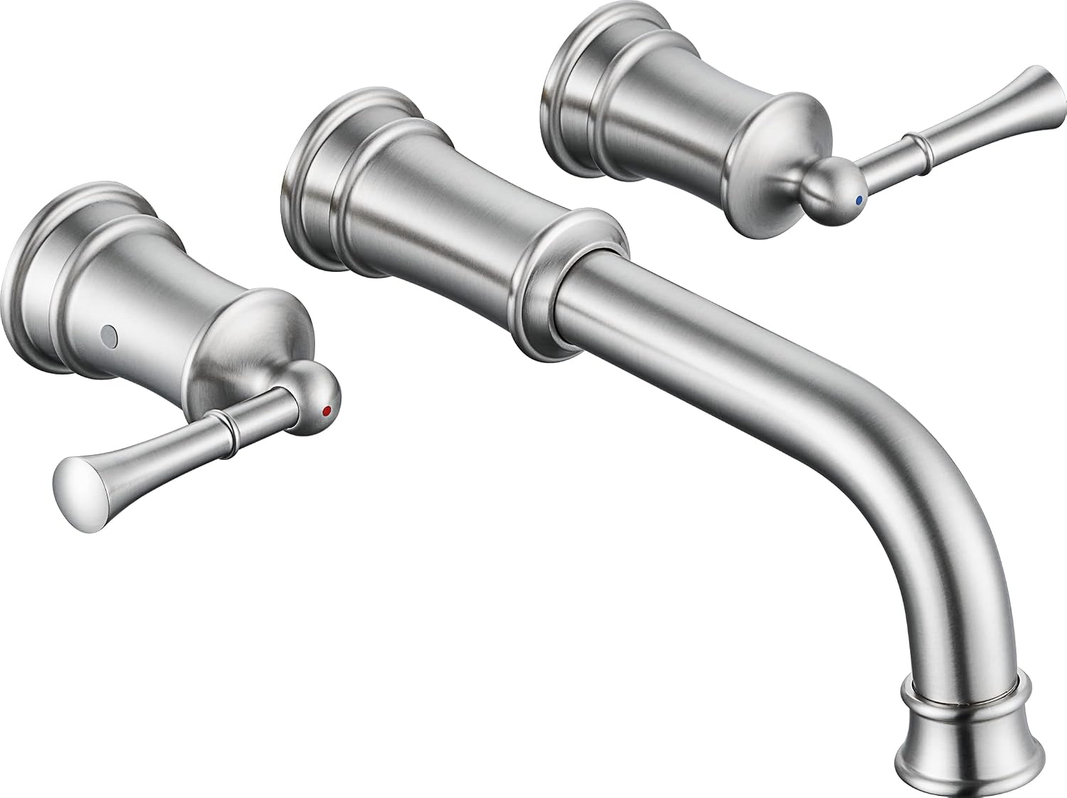 Wall Mount Tub Filler with Rough-in Valve, High Flow Brass Roman Tub Faucet 2 Handle Wall Mounted Bathtub Faucet 360° Swivel Spout, Brushed Nickel(B2306-BN)