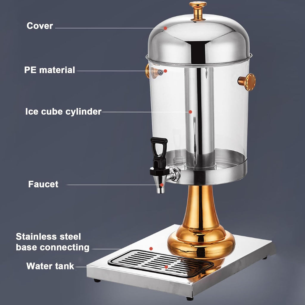 Cold and Hot Beverage Dispenser with Ice Container, Commercial 6.6 Gallon Stainless Steel Drink Dispensers Machine with Faucet for Hot Tea & Coffee, Cold Milk, Water, Juice,Gold