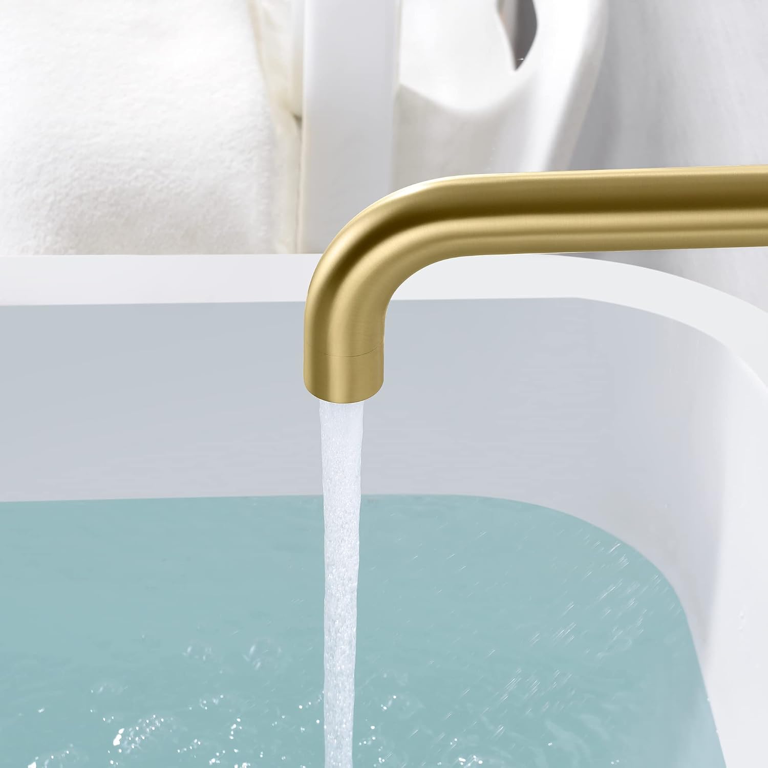 SUMERAIN Tub Faucet Wall Mount Tub Filler High Flow Bathtub Faucet Brushed Gold with Rough in Valve, Two Cross Handles
