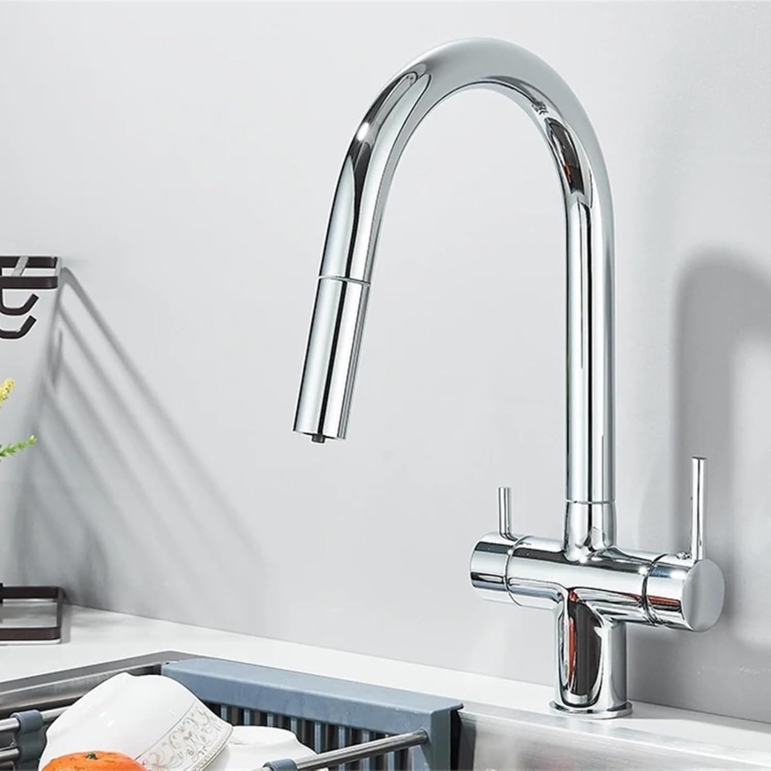 Kitchen Faucet 360 Degree Rotate Hot Cold Mixer Kitchen Taps Dual Handle Drinking Water Tap(Chrome)