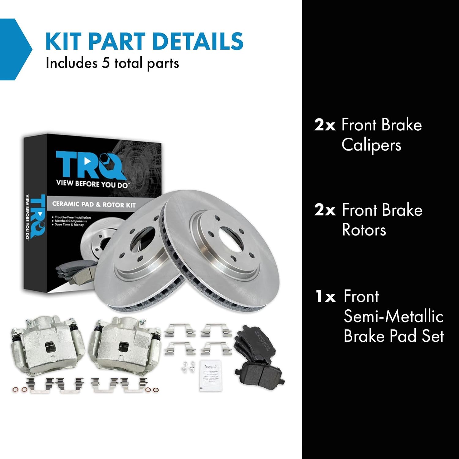 TRQ Front Brake Pad and Rotor Set Semi Metallic Vented Rotors Calipers Compatible with 2005-2007 Chevrolet Cobalt 2008-2010 HHR 2007-2008 Pontiac G5 2005 Saturn Ion