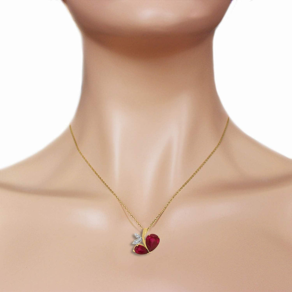 Galaxy Gold GG 5.36 CT. 14k Yellow Gold Modern Heart Necklace Diamonds Rubies
