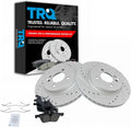 TRQ Performance Front Brake Pad and Rotor Set Ceramic G Coated Drilled Slotted Rotors Compatible with 2002-2006 Mini Cooper