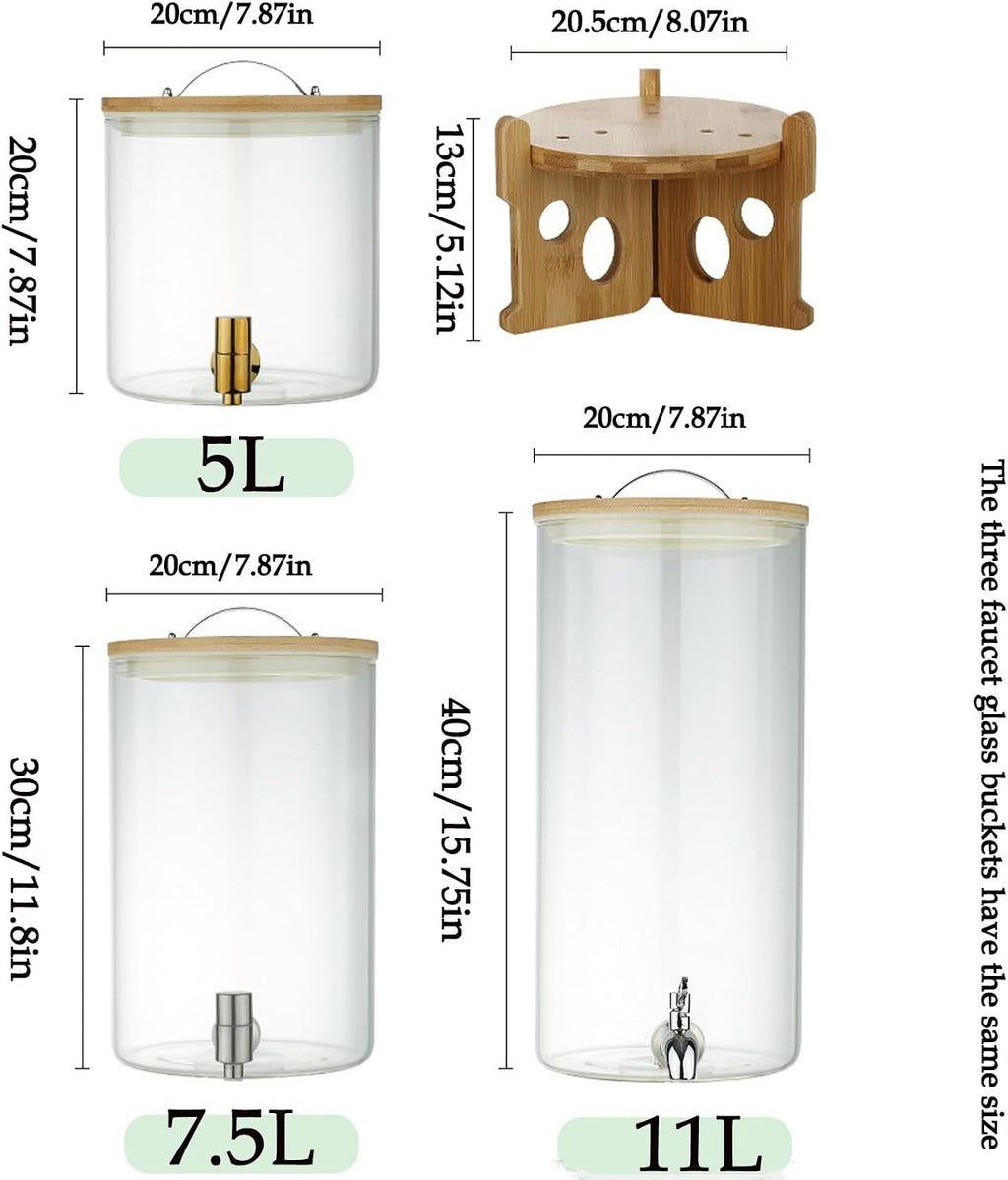 Drink Dispenser,Glass Drinking Dispenser with Lid,Juice Dispenser,Dispenser Jar,Lemonade Jar with Spigot,Suitable for Refrigerator,Suitable for Milk,Juice,Silve(Gold Faucet 5l)