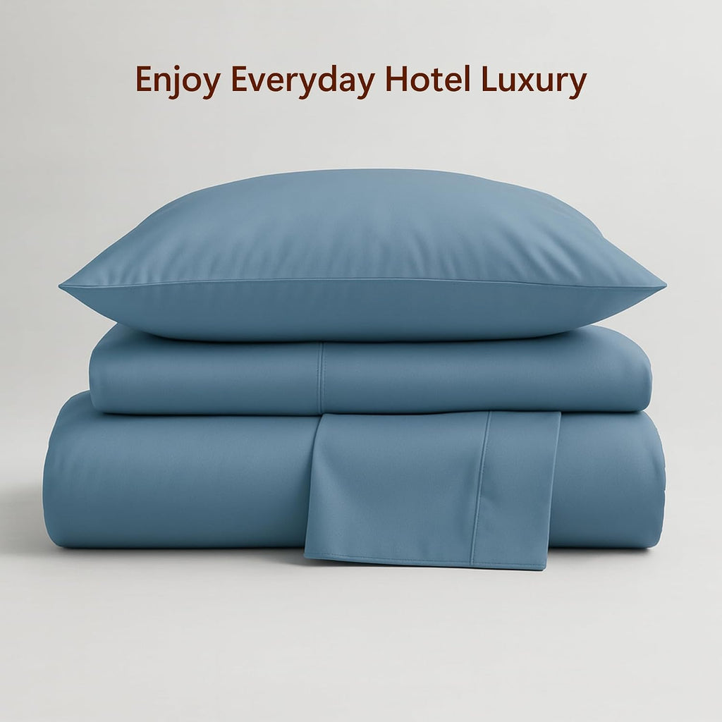 Peru Pima 415 Thread Count Percal Twin Sheet Set - 100% Peruvian Pima Cotton, 3 Piece (Flat, Fitted, 1 Pillowcase) - Cooling, Crisp, Deep Pocket, Hotel Quality Bedding - Light Denim