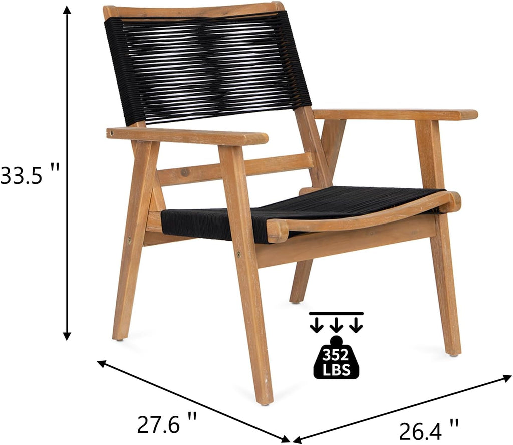 Outdoor Patio Chairs Set of 2 Black Rope Furniture Chairs 2-Person Outdoor Conversation Combination Armchairs for Backyard, Poolside, Garden, Living Room, Porch (Black+Brown-BB)