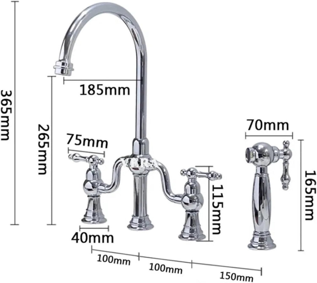 Pull Out Kitchen Faucet Classic Deck Mounted Hot Cold Sink Tap Rotation Spout Faucet(Chrome)