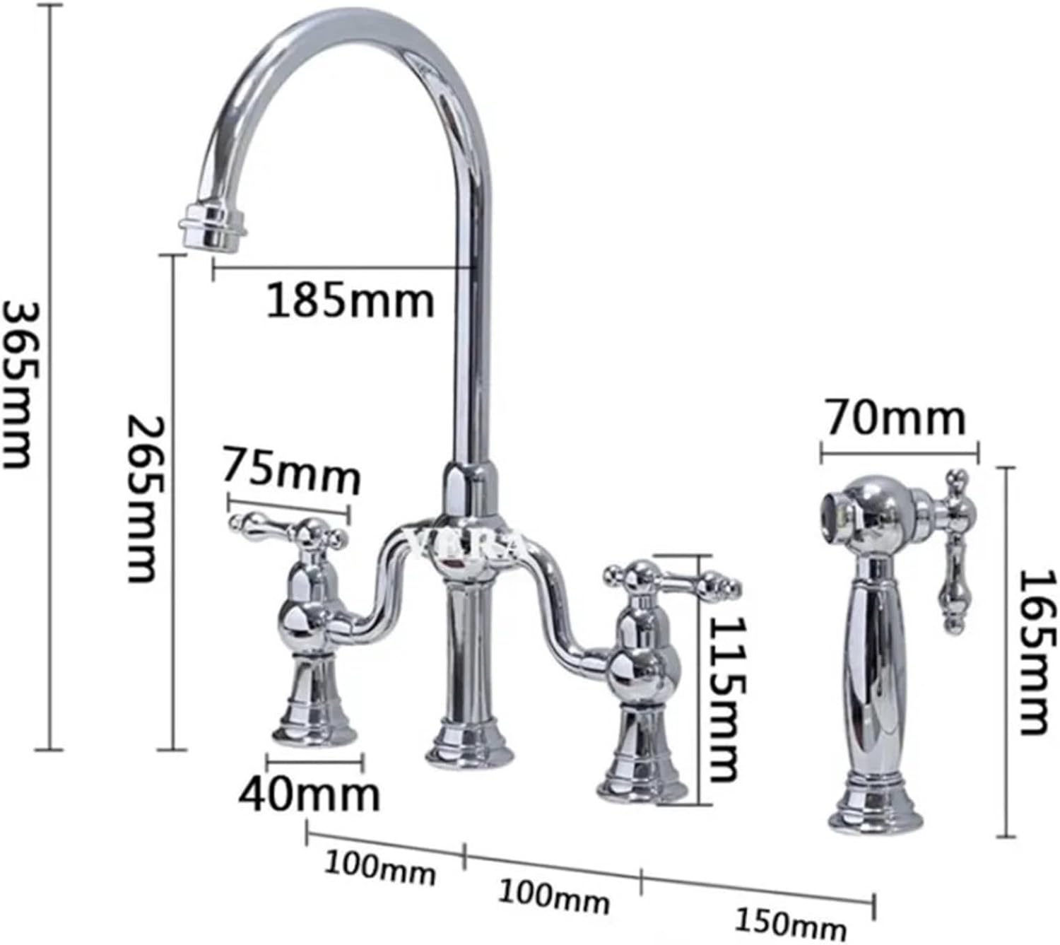 Pull Out Kitchen Faucet Classic Deck Mounted Hot Cold Sink Tap Rotation Spout Faucet(Chrome)