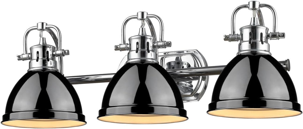 Golden Lighting 3602-BA3 CH-BK Duncan Bath Fixture, Chrome with Black Shades