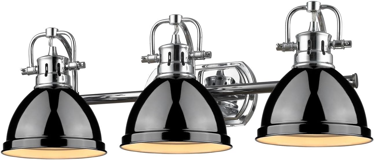 Golden Lighting 3602-BA3 CH-BK Duncan Bath Fixture, Chrome with Black Shades