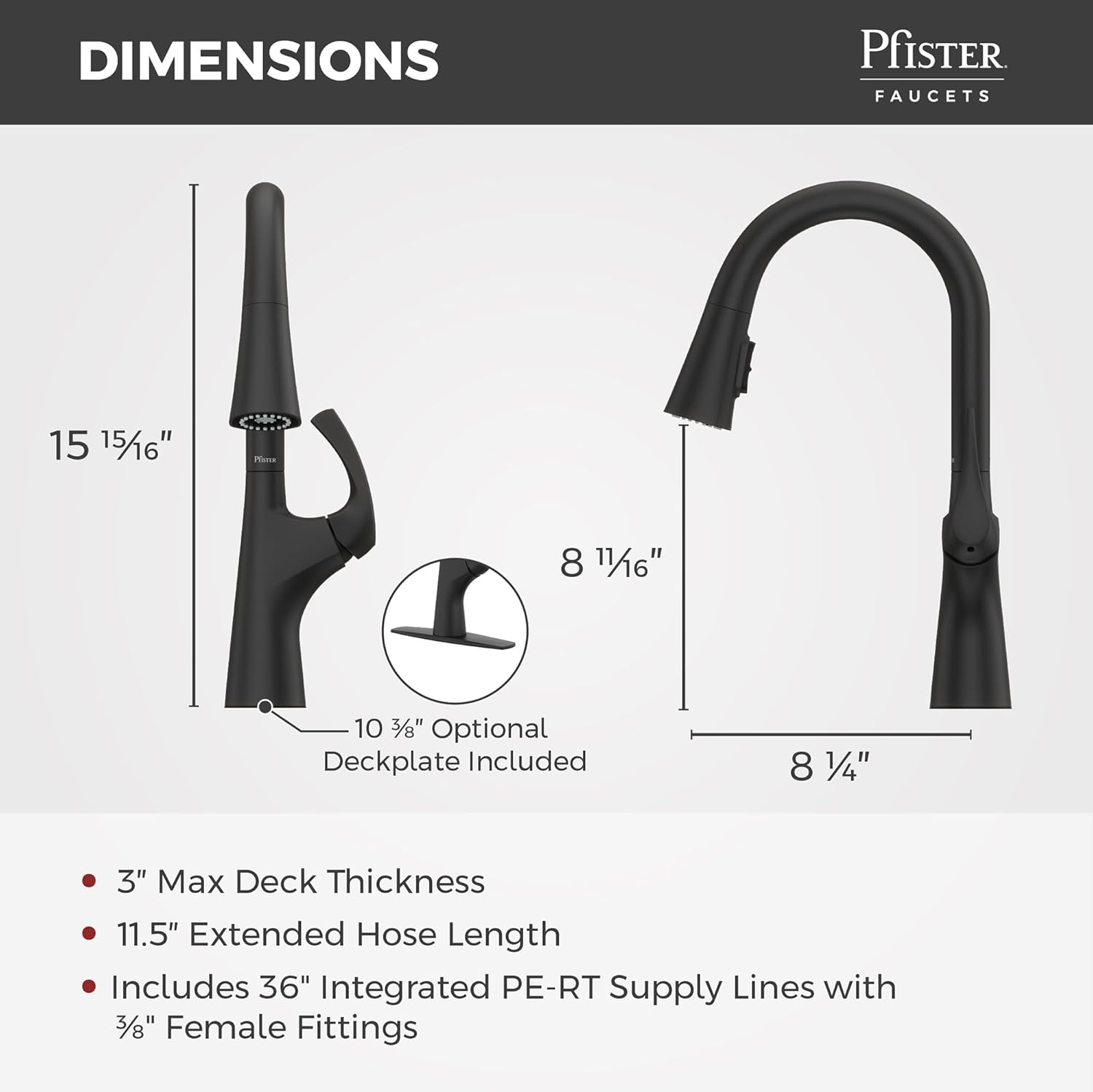 Pfister Talega Pull-Down Kitchen Faucet with Sprayer in Matte Black - Single Handle High Arc Spout with 3 Water Settings, 360° Swivel, and MagnePfit Magnetic Docking for Kitchen Sink