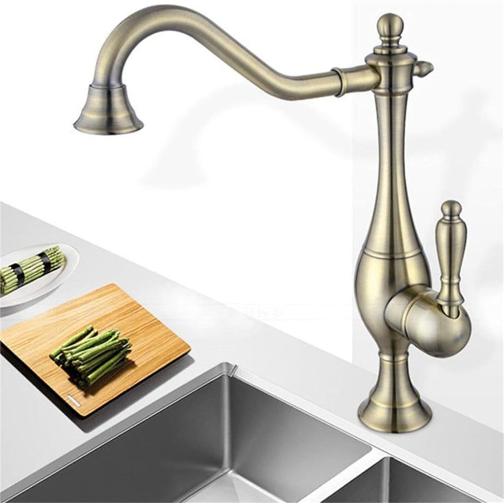 Kitchen Mixer Faucets Hot & Cold Solid Brass Sink Water Taps Single Handle Deck Mounted Crane Vessel(Nickel)