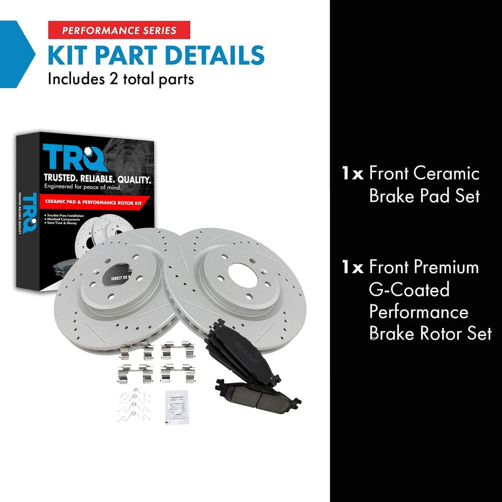 TRQ Performance Front Brake Pad and Rotor Set Ceramic Coated Drilled Slotted Vented Rotors 12.8 in 5-Lug for 2011-2019 Ford Explorer 2009-2019 Flex 2010-2019 Taurus 2009-2012 Lincoln MKS 2010-2019 MKT