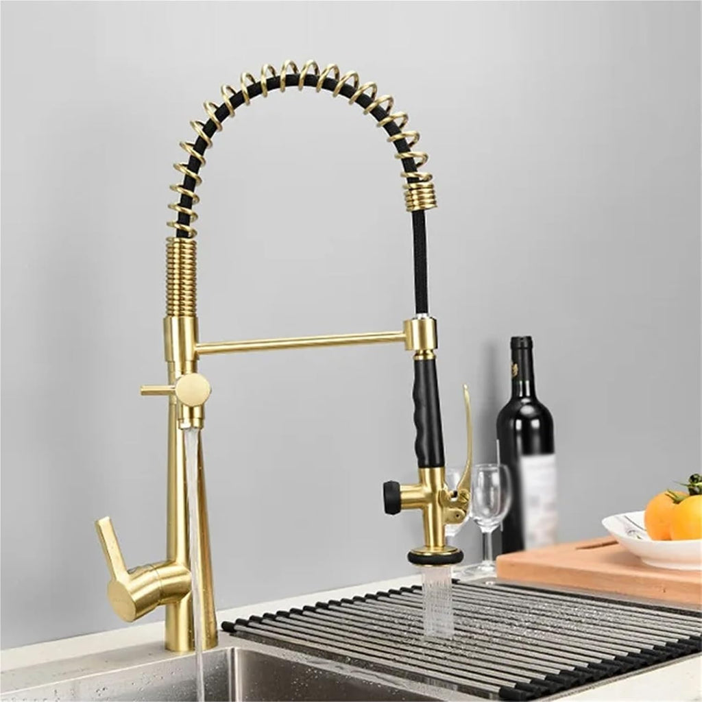 Kitchen Faucet Multifunctional Pull Out 360 Degree Rotating Kitchen Faucet Hot and Cold(Nickel Gold)
